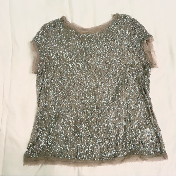All Saints Hand Embellished Sparkly Sequin Dispel Tee - Picture 2 of 5